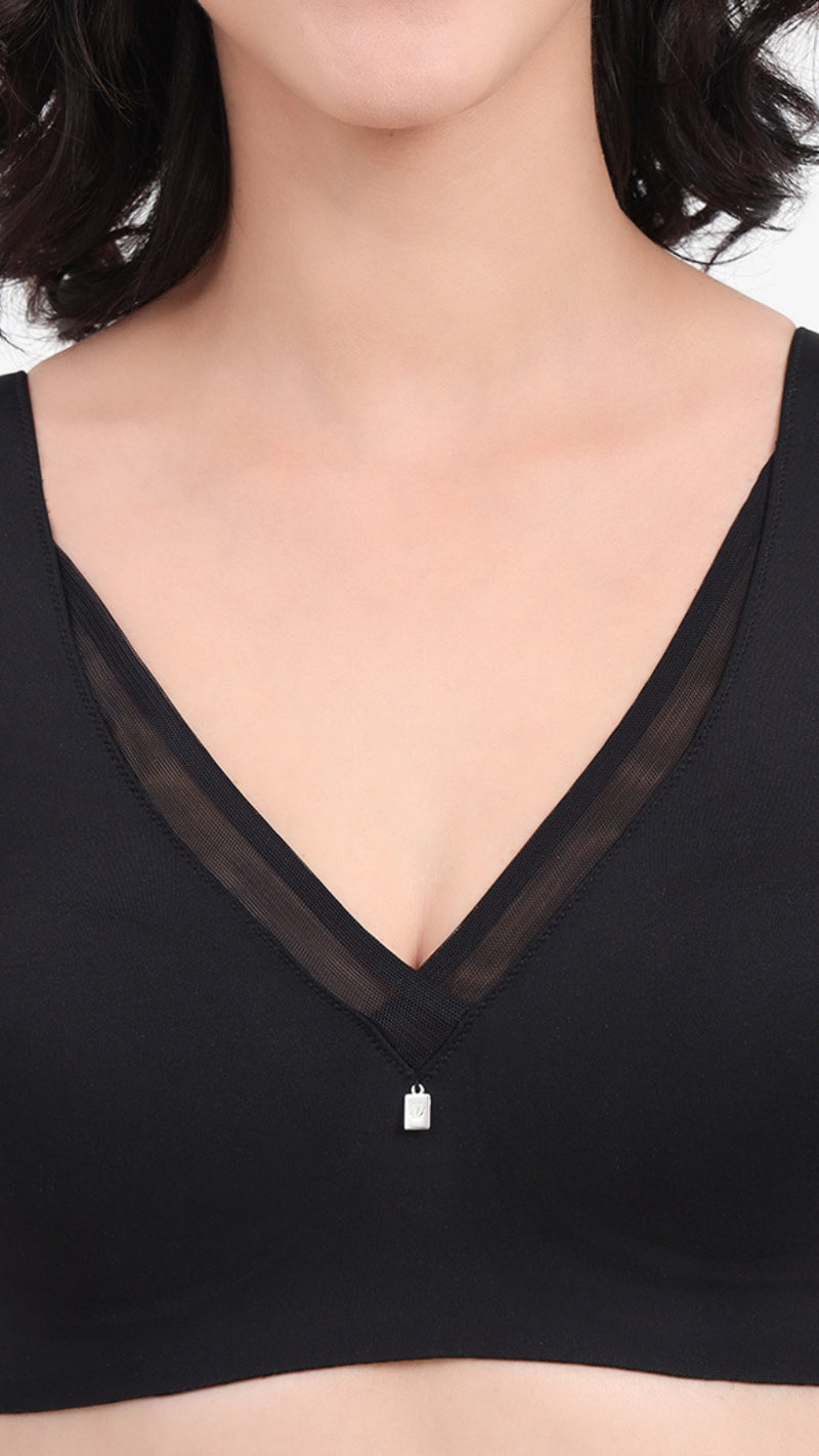 Triumph Black V-Neck Mesh Trim Minimizer Bra