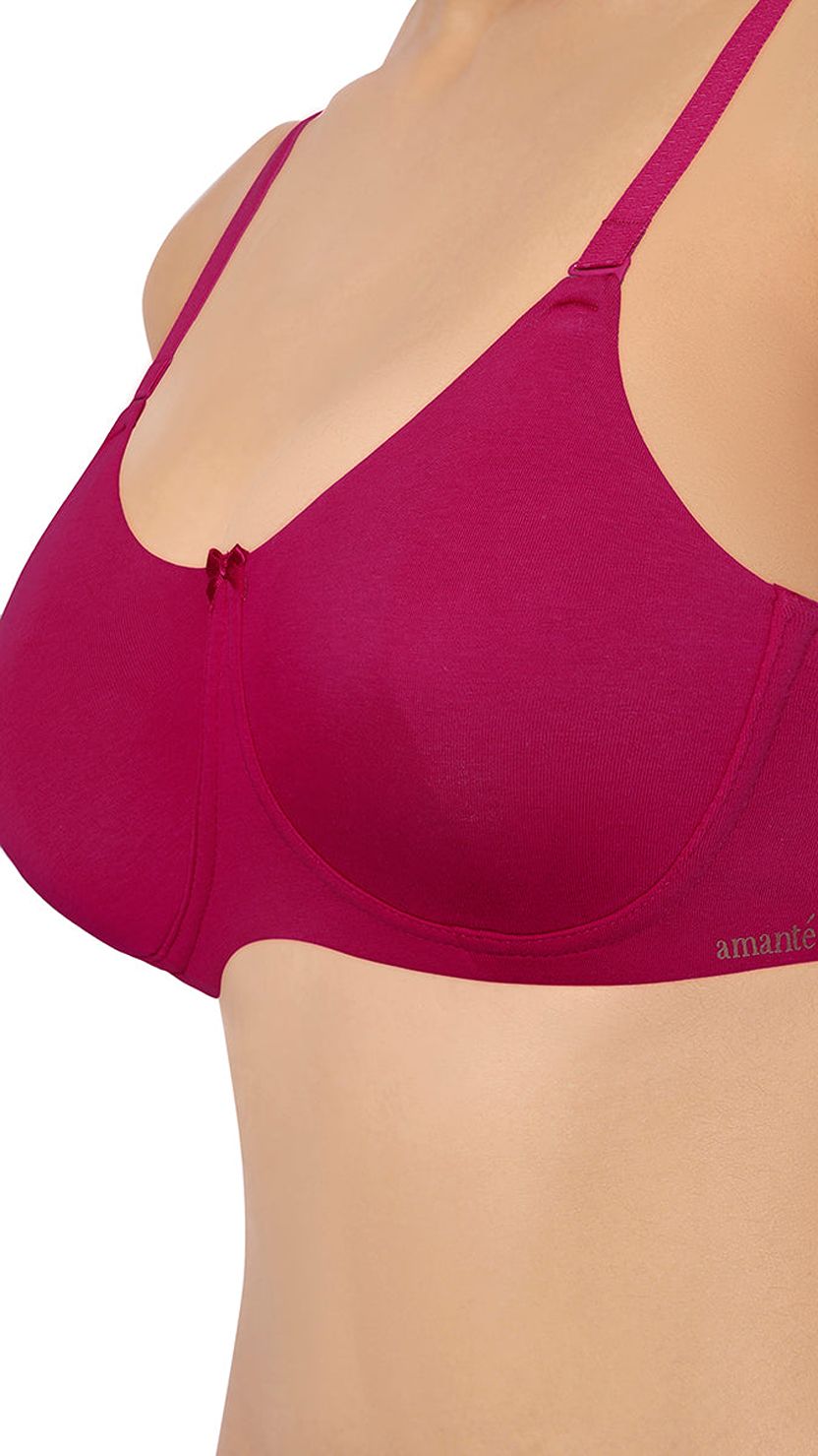 Amante Hot-Pink Non Padded Non Wired Seamed Support Bra