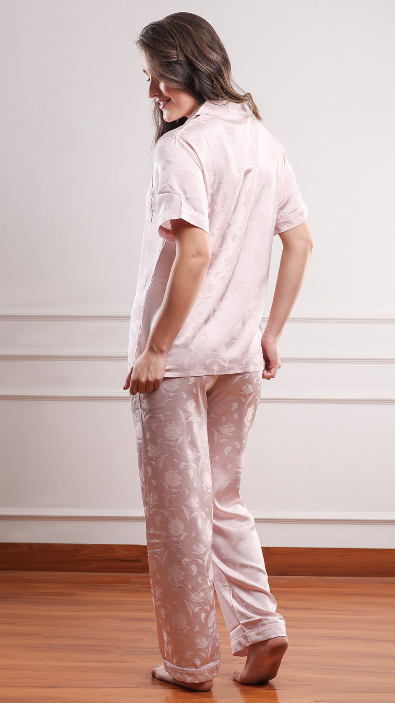 Jacquard Satin 3pc Pajama Set – Shirt, Shorts & Pant