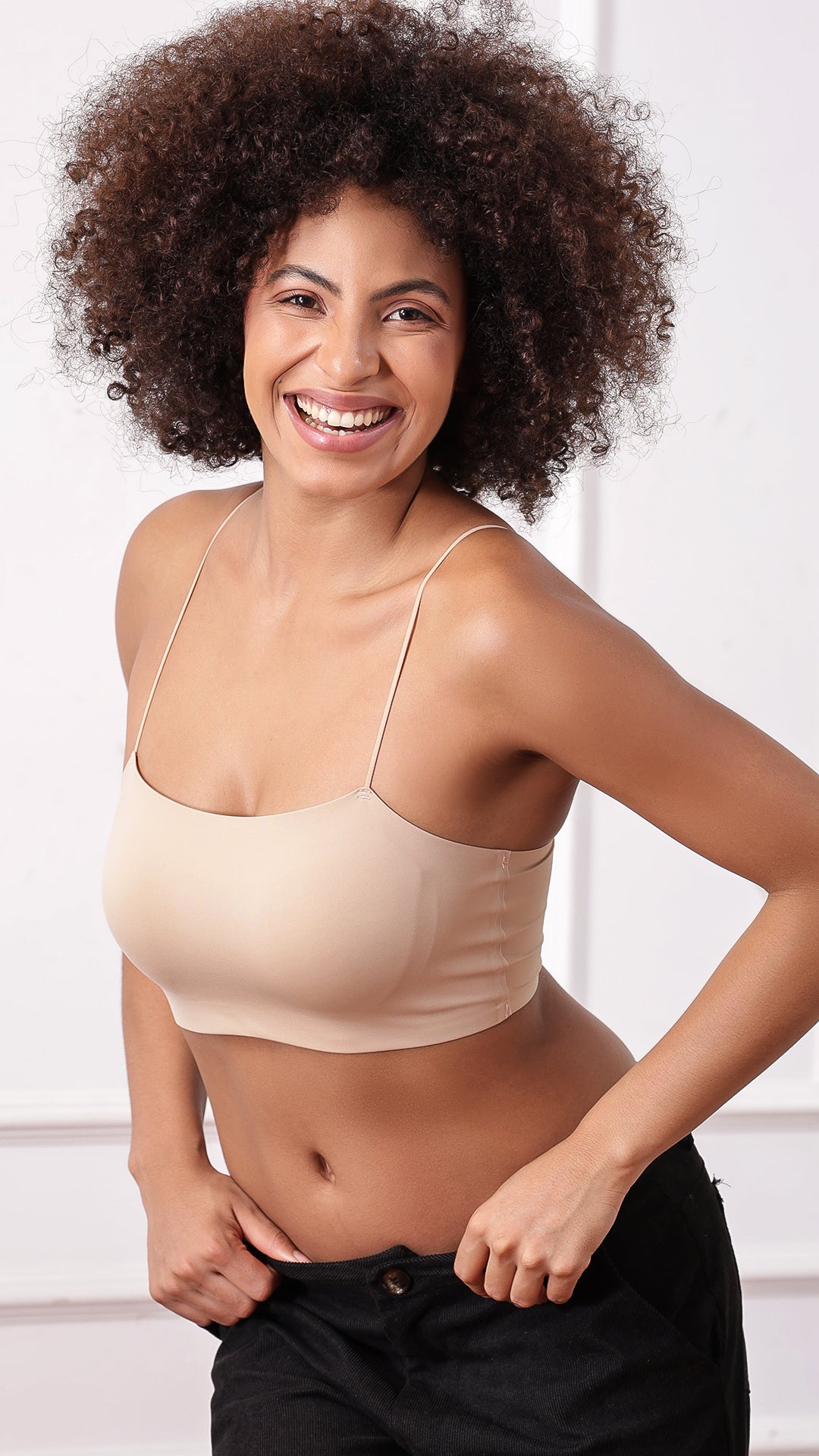 Close-up of beige Padded Cami Bralette, front view