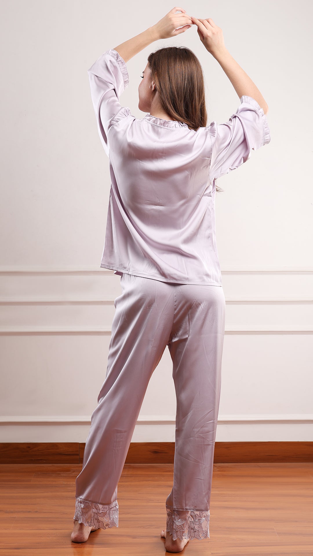 Lavender Lace Yoke Padded Top & Pajama Set