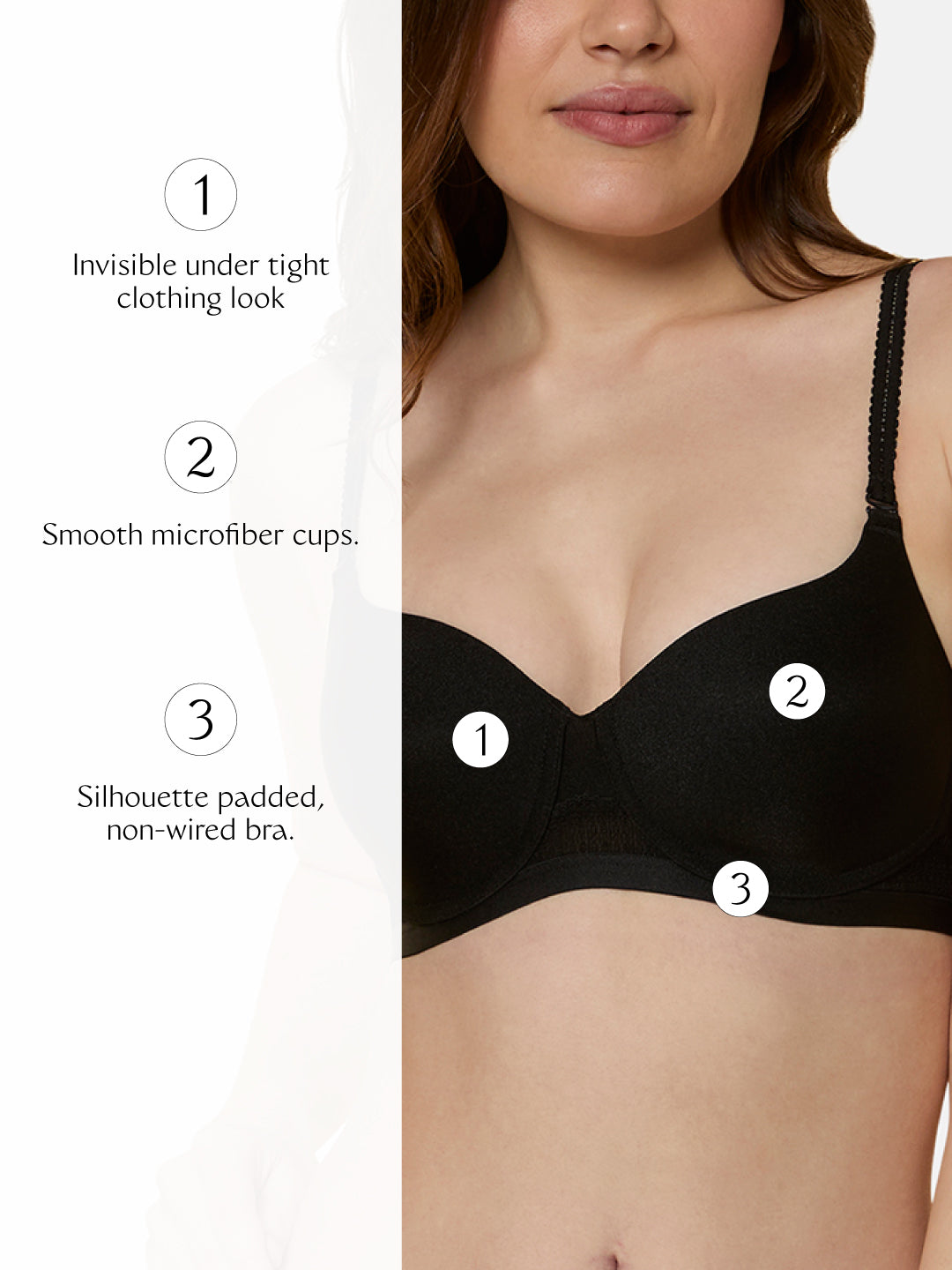 TRIUMPH BRA 110I584-BLACK 04 Padded Wireless Seamless Silhoutte T-shirt Bra