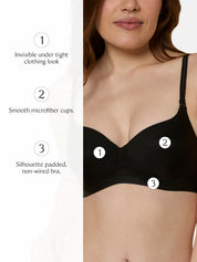 TRIUMPH BRA 110I584-BLACK 04 Padded Wireless Seamless Silhoutte T-shirt Bra