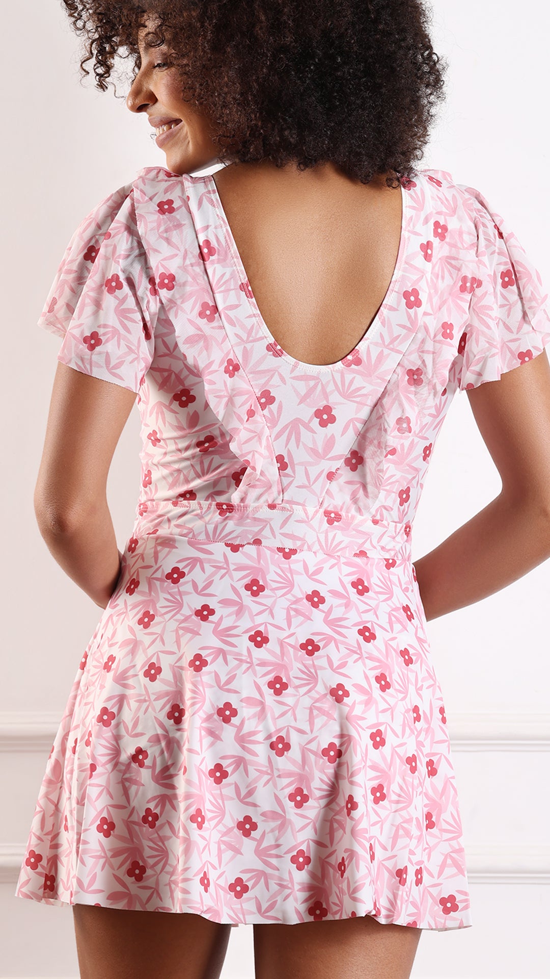 Floral Print Flutter Sleeve Beach Dress