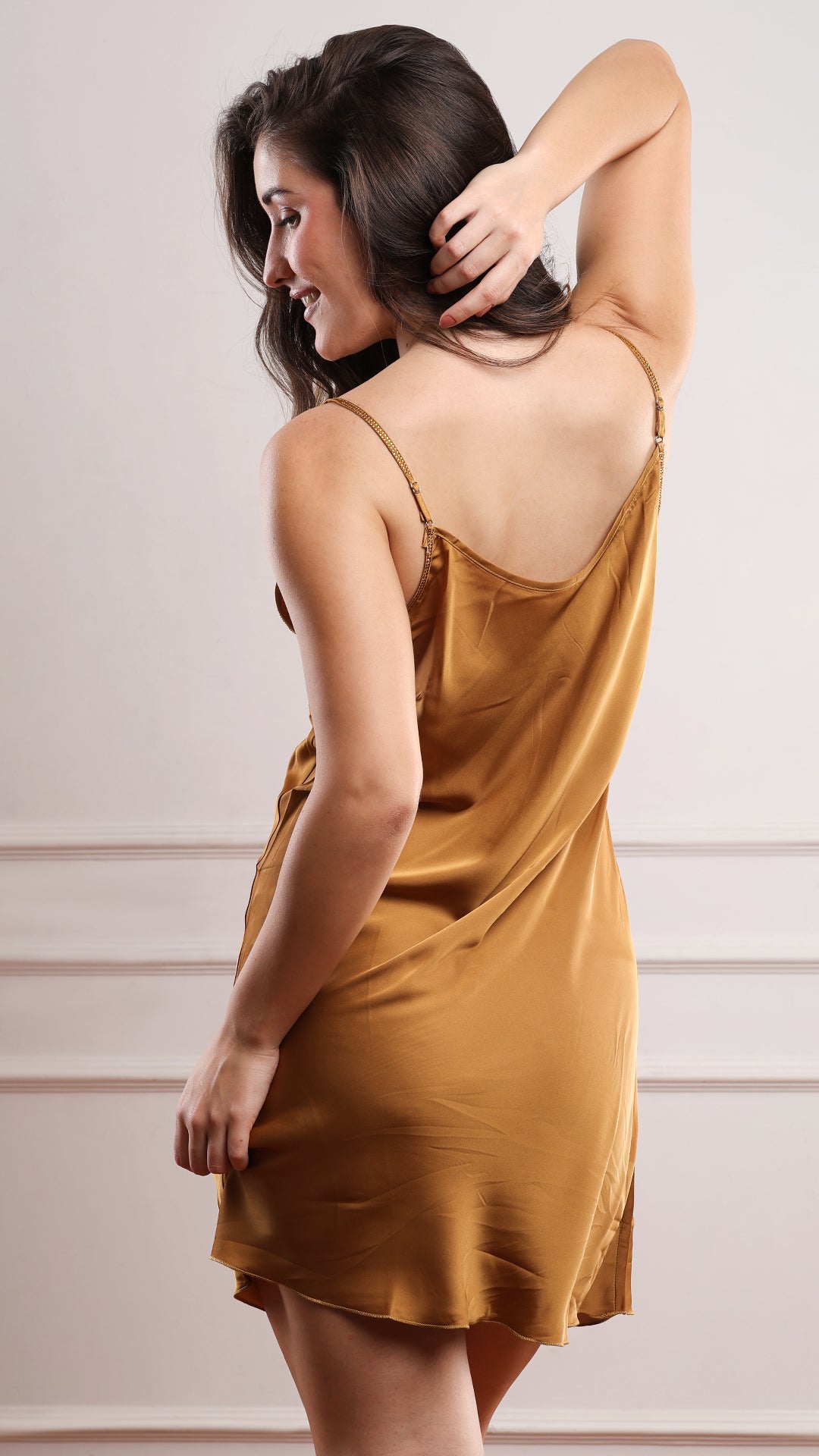 Mustard Satin Short Slip Nightgown