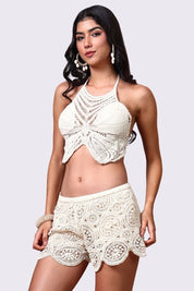AXTZH Feminine Crochet Resort Shorts Featuring Intricate Weave and Lightweight Comfort-X0345-BEIGE1-BW1PST