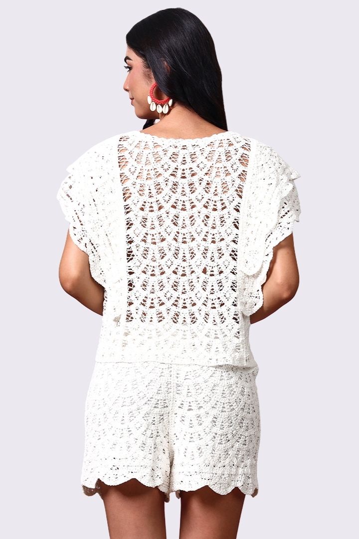 AXTZH One-Piece Crochet Shorts – Comfortable, Playful, and Perfectly Versatile  220-WHITE-BW1PST