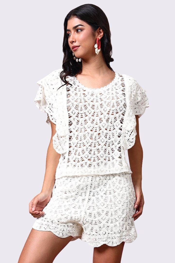 AXTZH One-Piece Crochet Shorts – Comfortable, Playful, and Perfectly Versatile  220-WHITE-BW1PST