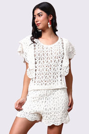 AXTZH One-Piece Crochet Shorts – Comfortable, Playful, and Perfectly Versatile  220-WHITE-BW1PST