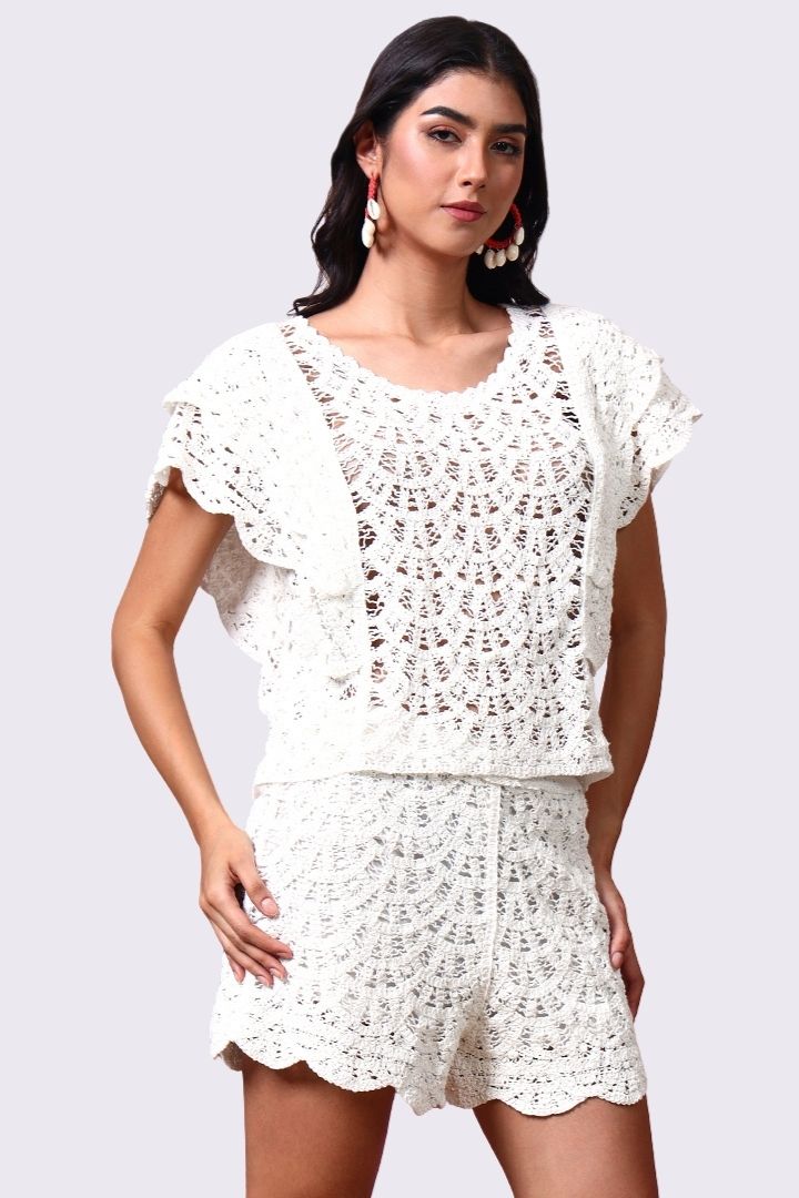 AXTZH One-Piece Crochet Shorts – Comfortable, Playful, and Perfectly Versatile  220-WHITE-BW1PST