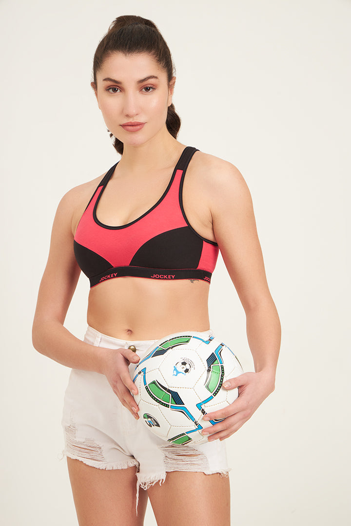 JOCKEY BRA-1378 Wirefree Padded Super Combed Cotton Elastane Stretch Full Coverage Racerback Active Bra with StayFresh and Moisture Move Treatment