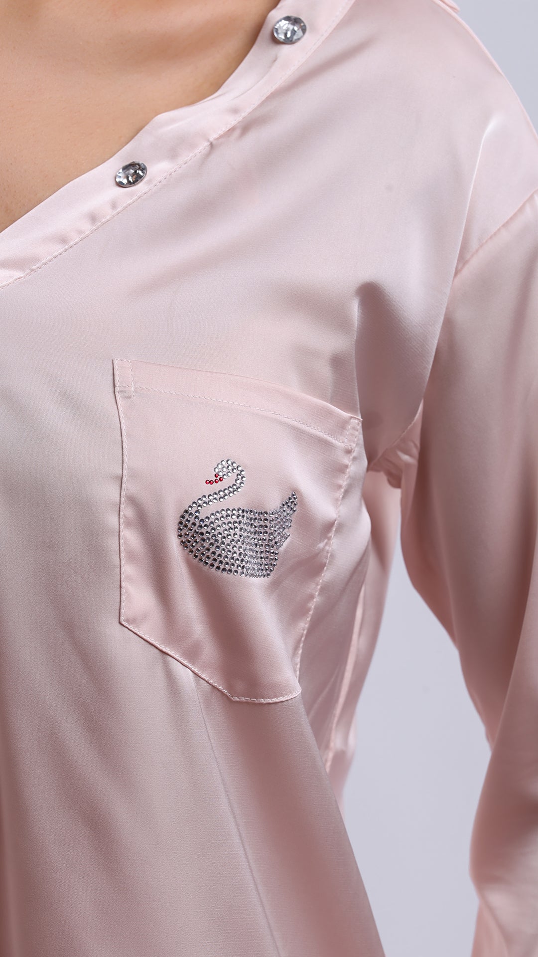 Crystal Swan Embellished Satin Pajama Set