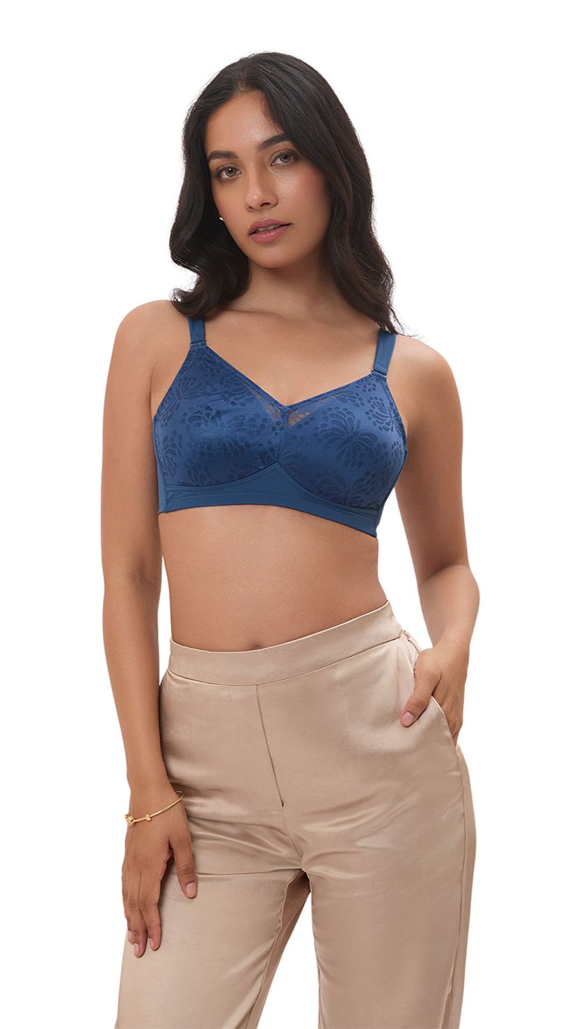 Triumph Blue Non Padded Wireless Seamless Minimizer Bra