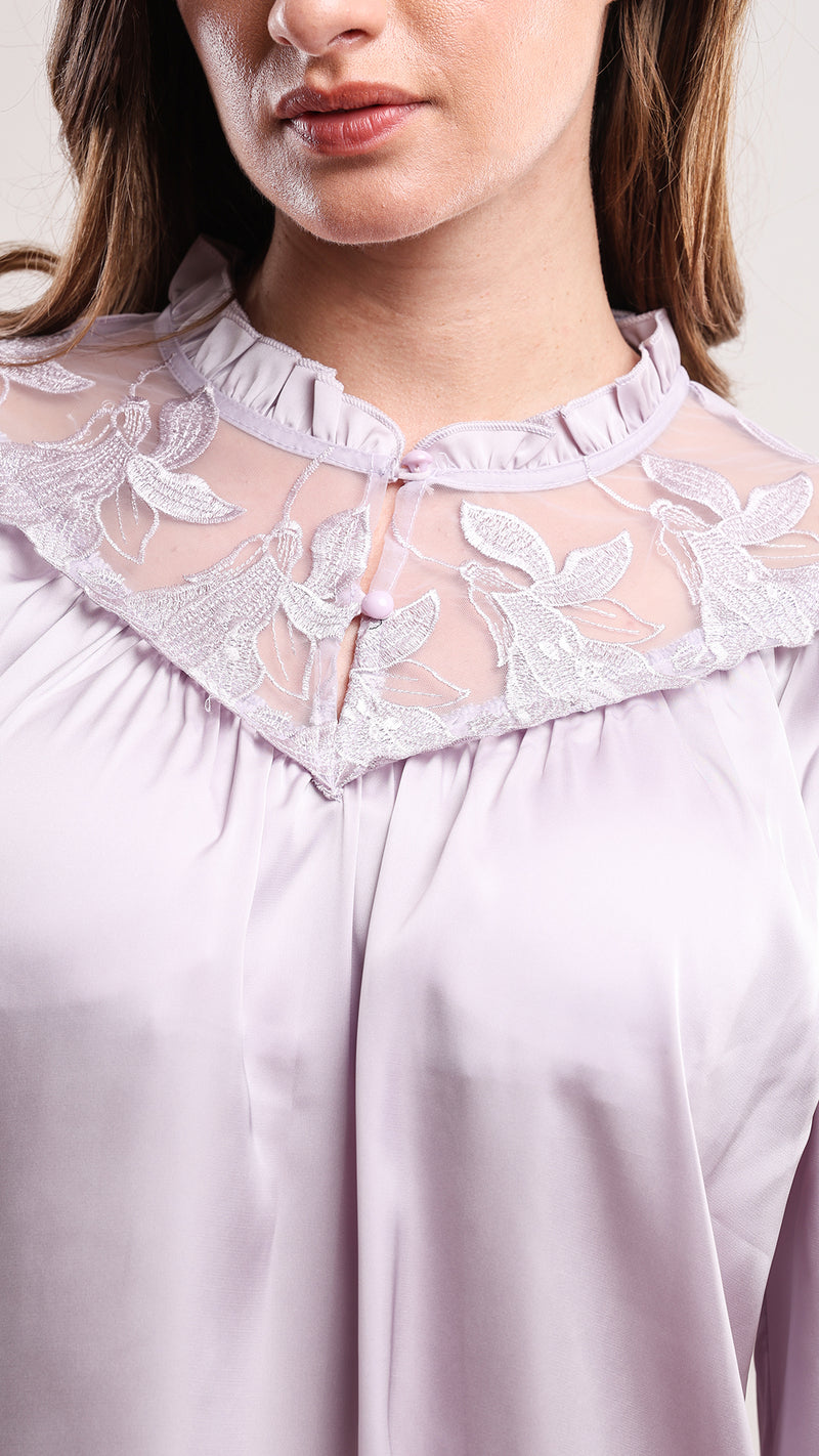 Lavender Lace Yoke Padded Top & Pajama Set