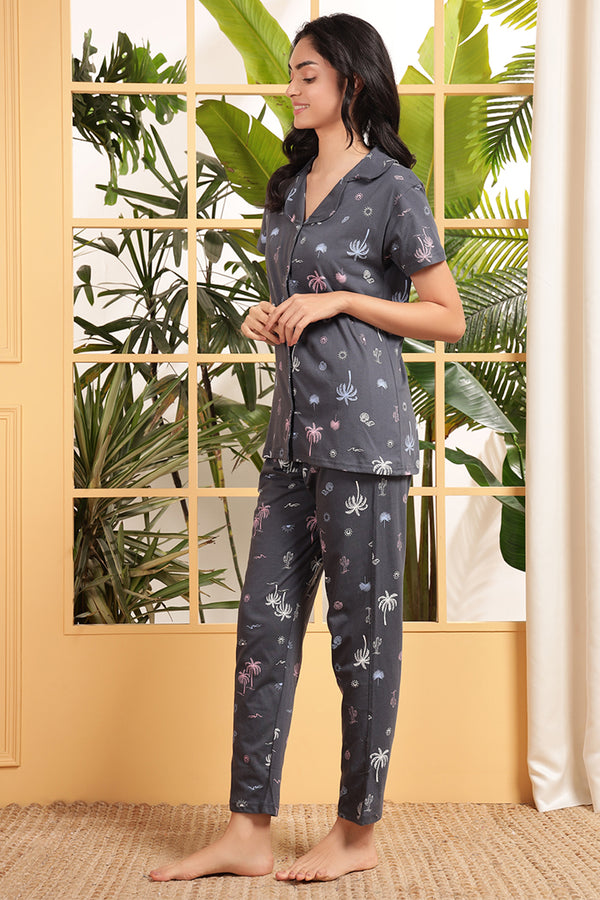 Angels Grey Button-Down Night Set A053IO