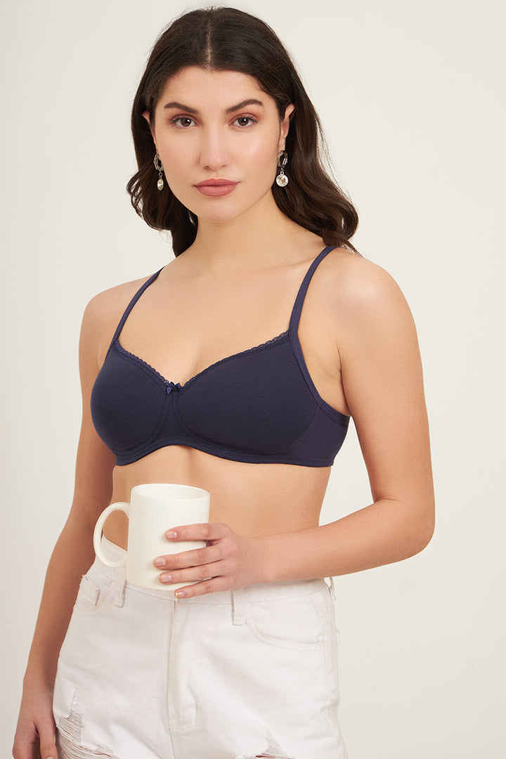 JOCKEY BRA-1723 Wirefree Padded Super Combed Cotton Elastane Stretch Medium Coverage T-Shirt Bra with Lace Styling