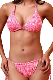 AXTZH Two-Piece Bikini Swimwear Set with Triangle Halter Top and Adjustable Side-Tie Bottoms- X4057-NPINPR-2PB