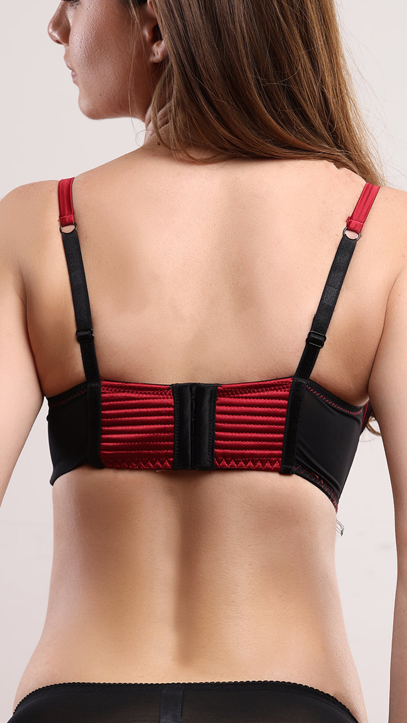 Red Lace Longline Bustier Bra – Padded, Wired