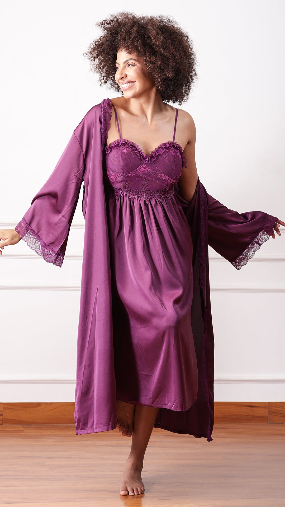 Purple Sweetheart Lace Nightgown Set