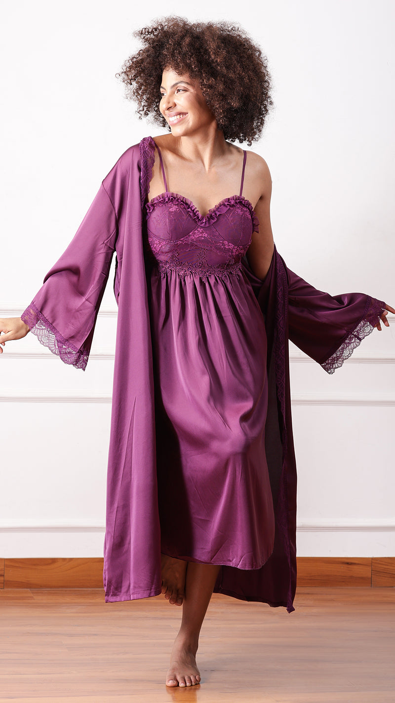 Purple Sweetheart Lace Nightgown Set