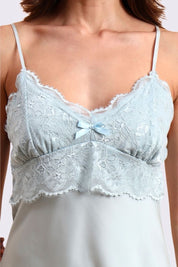 AXTZH Elegant One-Piece Nightwear for Women with Lace Accents and Delicate Detailing  X3606-SBLUE-F1S