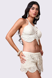 AXTZH Feminine Crochet Resort Shorts Featuring Intricate Weave and Lightweight Comfort-X0345-BEIGE1-BW1PST