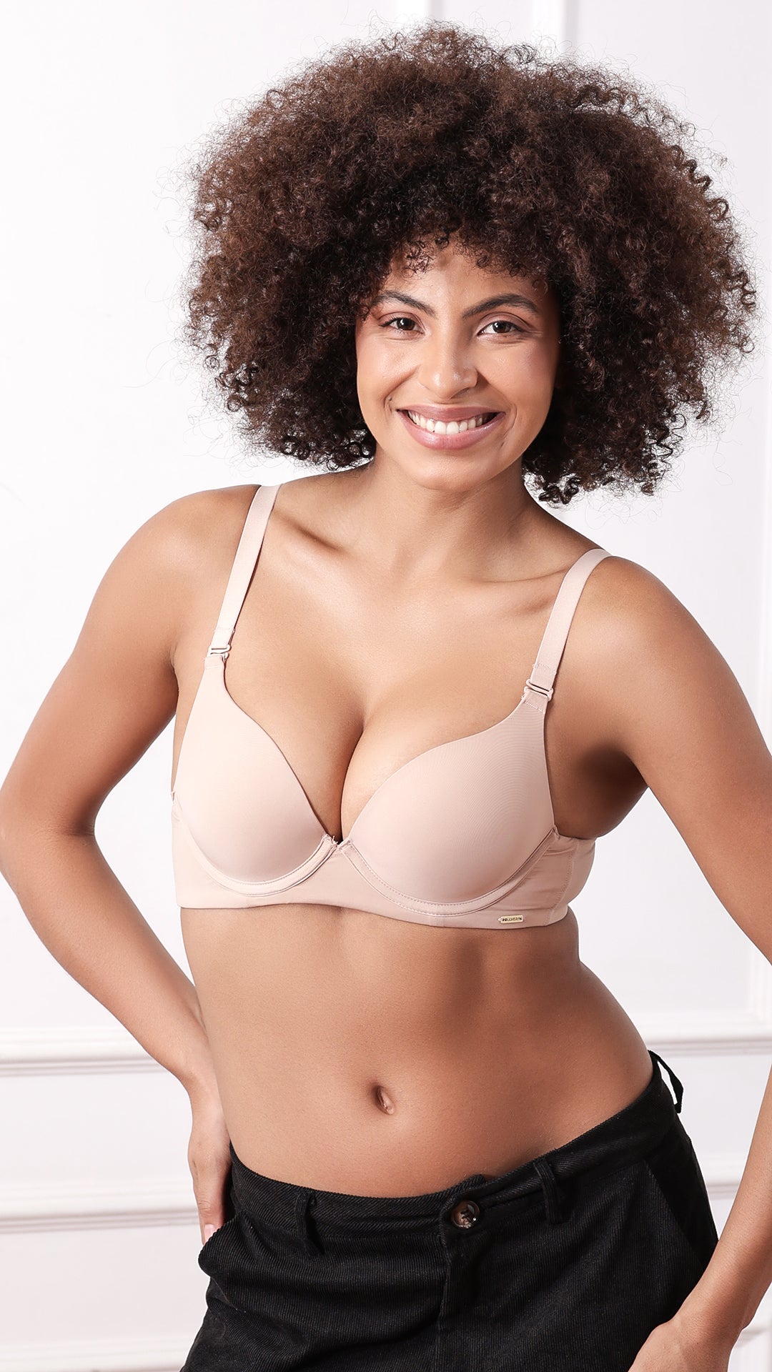 Close-up of wired padded bra with detachable straps