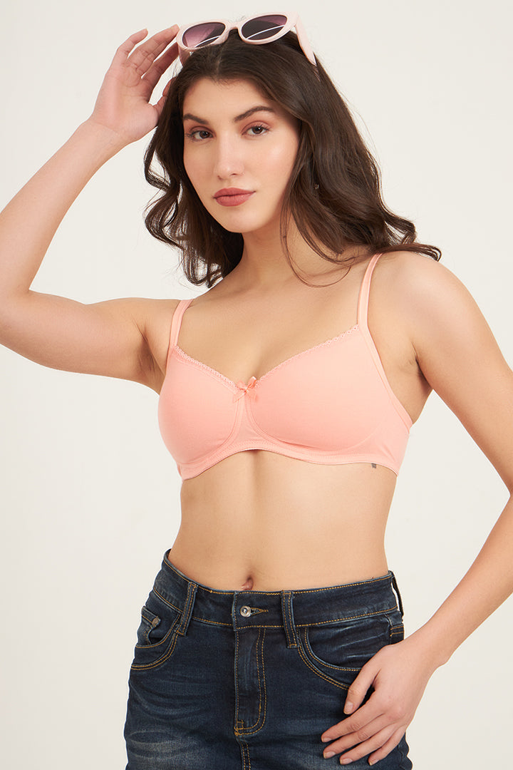 JOCKEY BRA-1723 Wirefree Padded Super Combed Cotton Elastane Stretch Medium Coverage T-Shirt Bra with Lace Styling