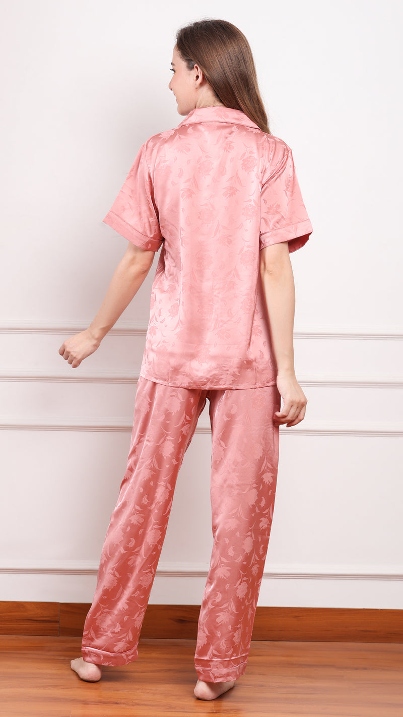 Jacquard Satin 3pc Pajama Set – Shirt, Shorts & Pant