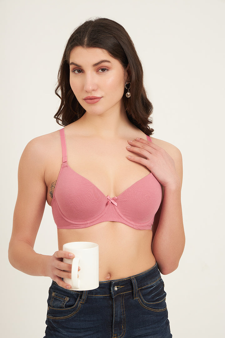 JOCKEY BRA-1245 Under-Wired Padded Super Combed Cotton Elastane Stretch Medium Coverage T-Shirt Bra with Detachable Straps