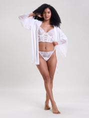 Mysthelle LILY WHITE ROBE WITH EMBROIDERED TULLE SLEEVES