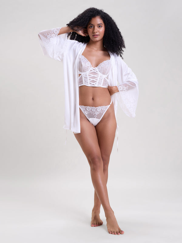 Mysthelle LILY WHITE ROBE WITH EMBROIDERED TULLE SLEEVES