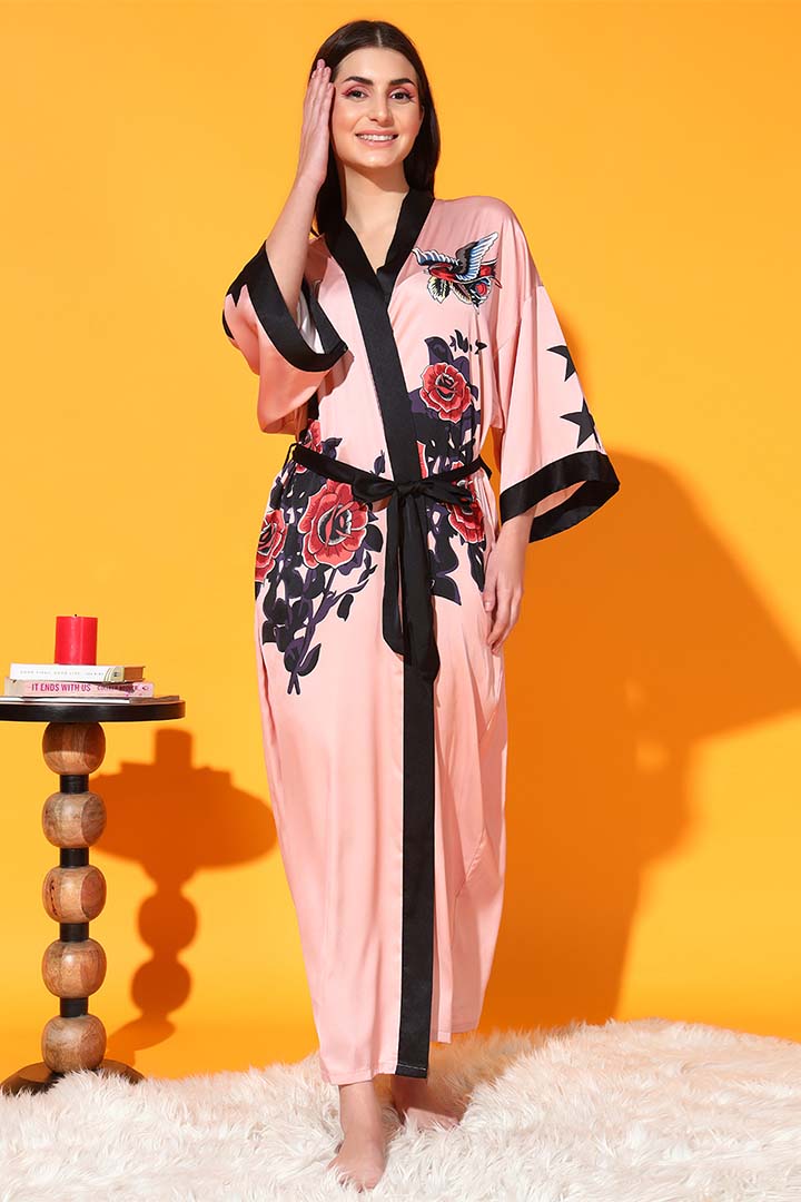 NIGHTWEAR-XH2SAPRINT Printed Satin long robe