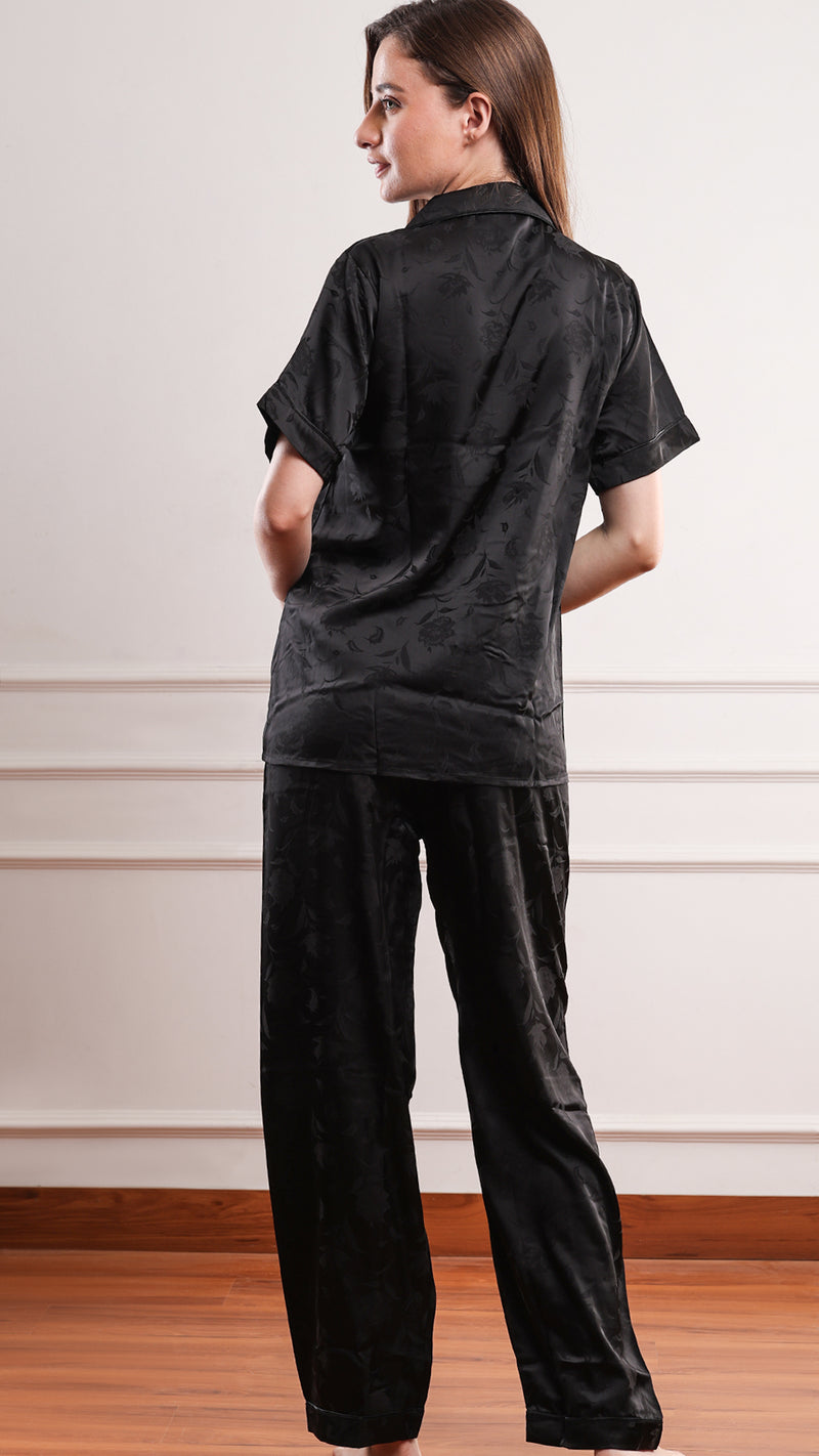 Jacquard Satin 3pc Pajama Set – Shirt, Shorts & Pant