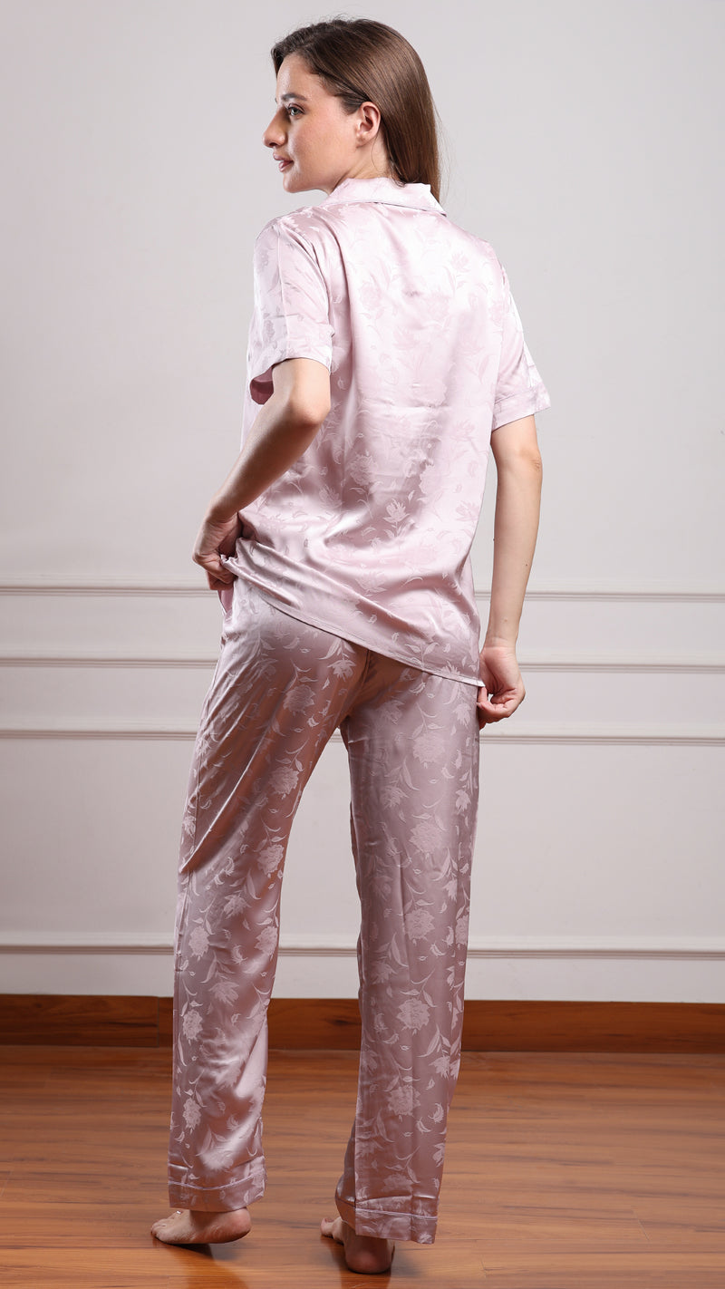 Jacquard Satin 3pc Pajama Set – Shirt, Shorts & Pant