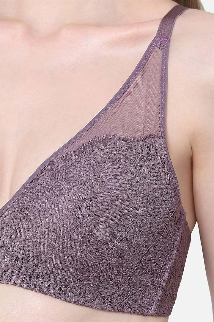 WACOAL BRA IAB317 Emma Lace Padded Non-wired 3/4th Cup Bridal Wear Medium coverage Lace Bra - Purple