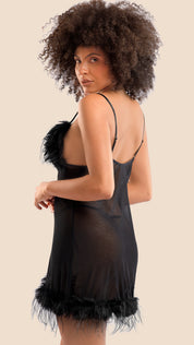 Sheer Mesh Babydoll & Robe Set | Faux Fur Trim Lingerie