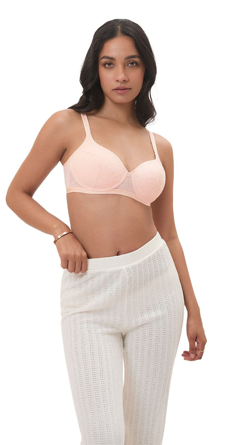 Triumph Peach Wire-Free Lightly Padded Floral Everyday Bra