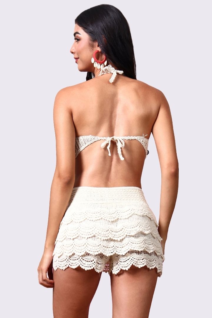 AXTZH Crochet Halter Beachwear Bra Top with Handcrafted Detailing and Playfu-X0169-BEIGE10-BW1PBL