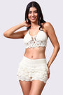 AXTZH Crochet Halter Beachwear Bra Top with Handcrafted Detailing and Playfu-X0169-BEIGE10-BW1PBL
