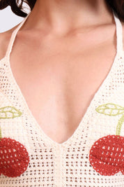 AXTZH Crochet Halter Beachwear Bra Top with Handcrafted Detailing and Playful Design-X0169-CREAM-BW1PBL