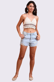 AXTZH Crochet Halter Beachwear Bra Top with Handcrafted Detailing and Playfu-X0169-BEIGE3-BW1PBL