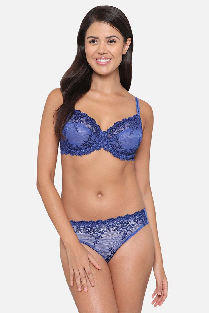 WACOAL BRA 65191 Embrace Lace Non Padded Wired 3/4th Cup Bridal Wear Medium coverage Fashion Bra - Blue