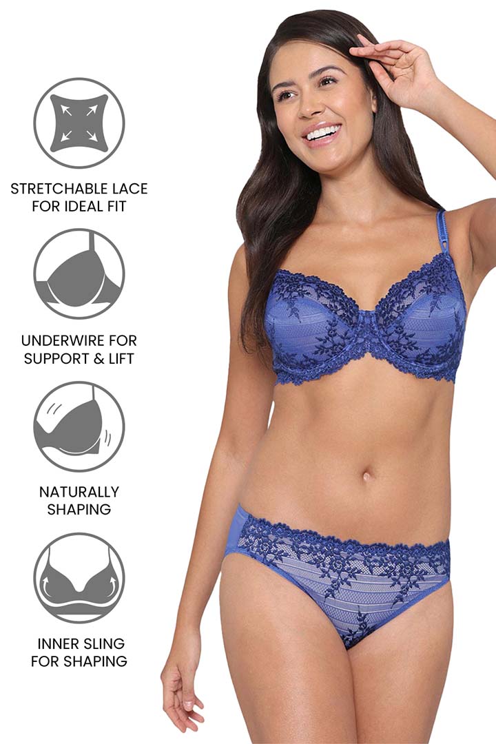 WACOAL BRA 65191 Embrace Lace Non Padded Wired 3/4th Cup Bridal Wear Medium coverage Fashion Bra - Blue