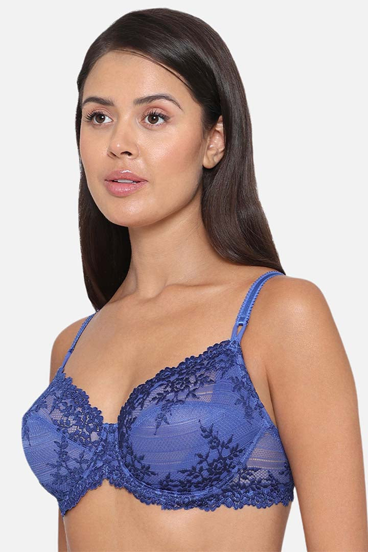 WACOAL BRA 65191 Embrace Lace Non Padded Wired 3/4th Cup Bridal Wear Medium coverage Fashion Bra - Blue