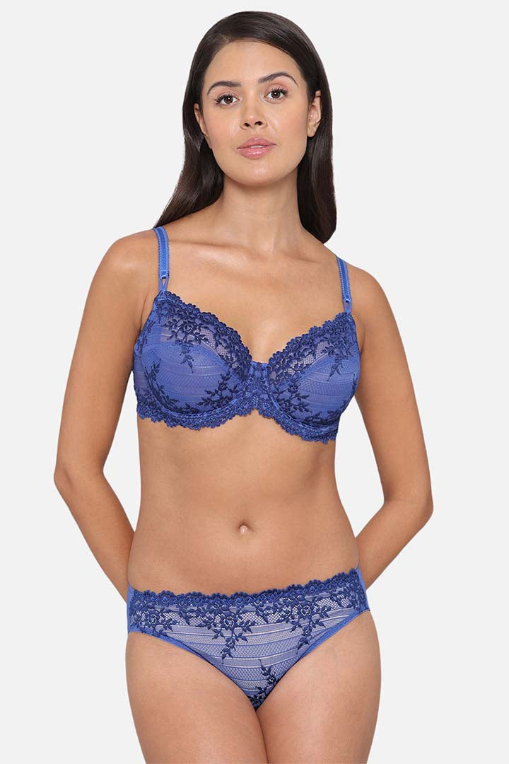 WACOAL BRA 65191 Embrace Lace Non Padded Wired 3/4th Cup Bridal Wear Medium coverage Fashion Bra - Blue