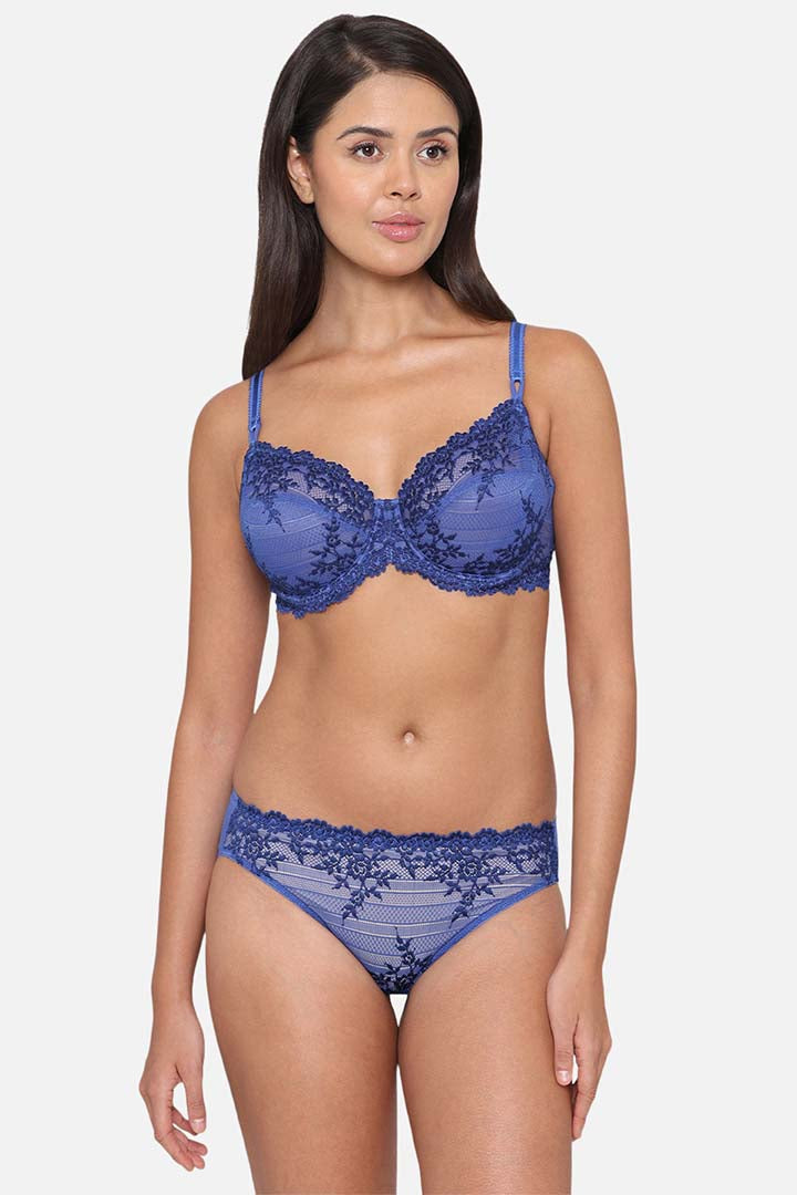 WACOAL BRA 65191 Embrace Lace Non Padded Wired 3/4th Cup Bridal Wear Medium coverage Fashion Bra - Blue