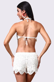 AXTZH Crochet Beach Shorts with Handcrafted Detailing and Scalloped Hemline-X0345-WHITE1-BW1PST