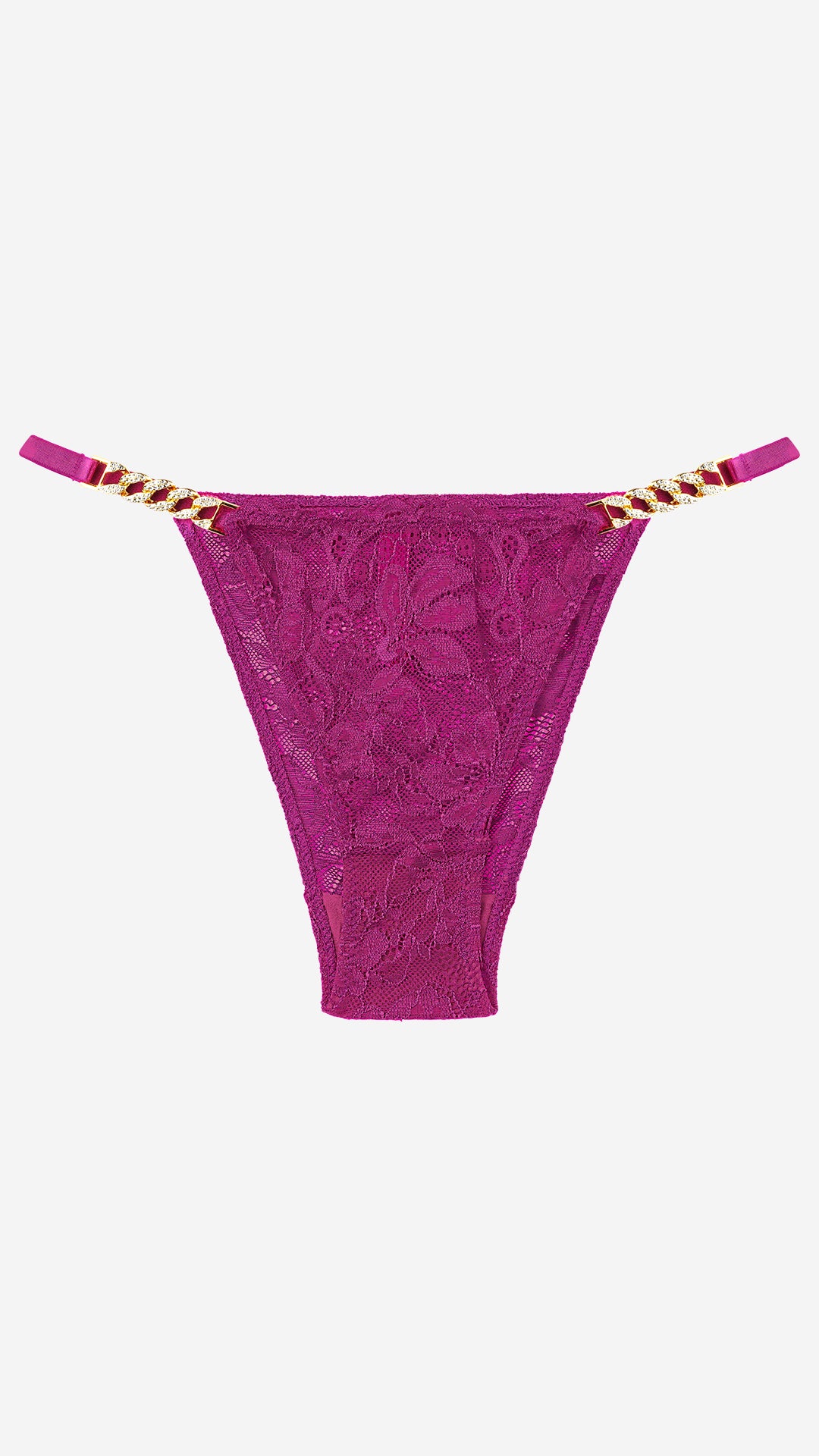 Magenta Lace Thong with Chain Straps