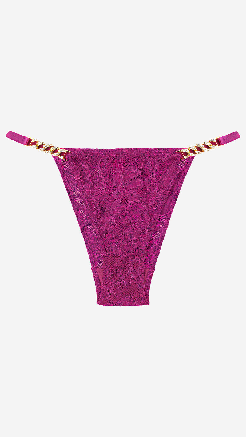 Magenta Lace Thong with Chain Straps